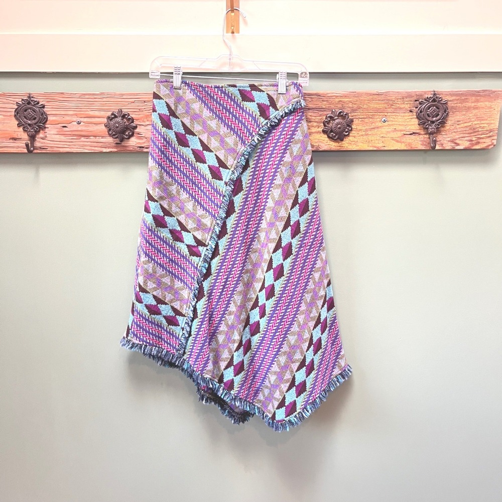 Canvasbacks Womens Wool Angora Blend Geometric Wrap Skirt Fringe Purple Pink 6